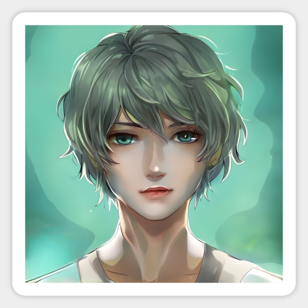 Green Hair Anime Boy Sticker by animegirlnft